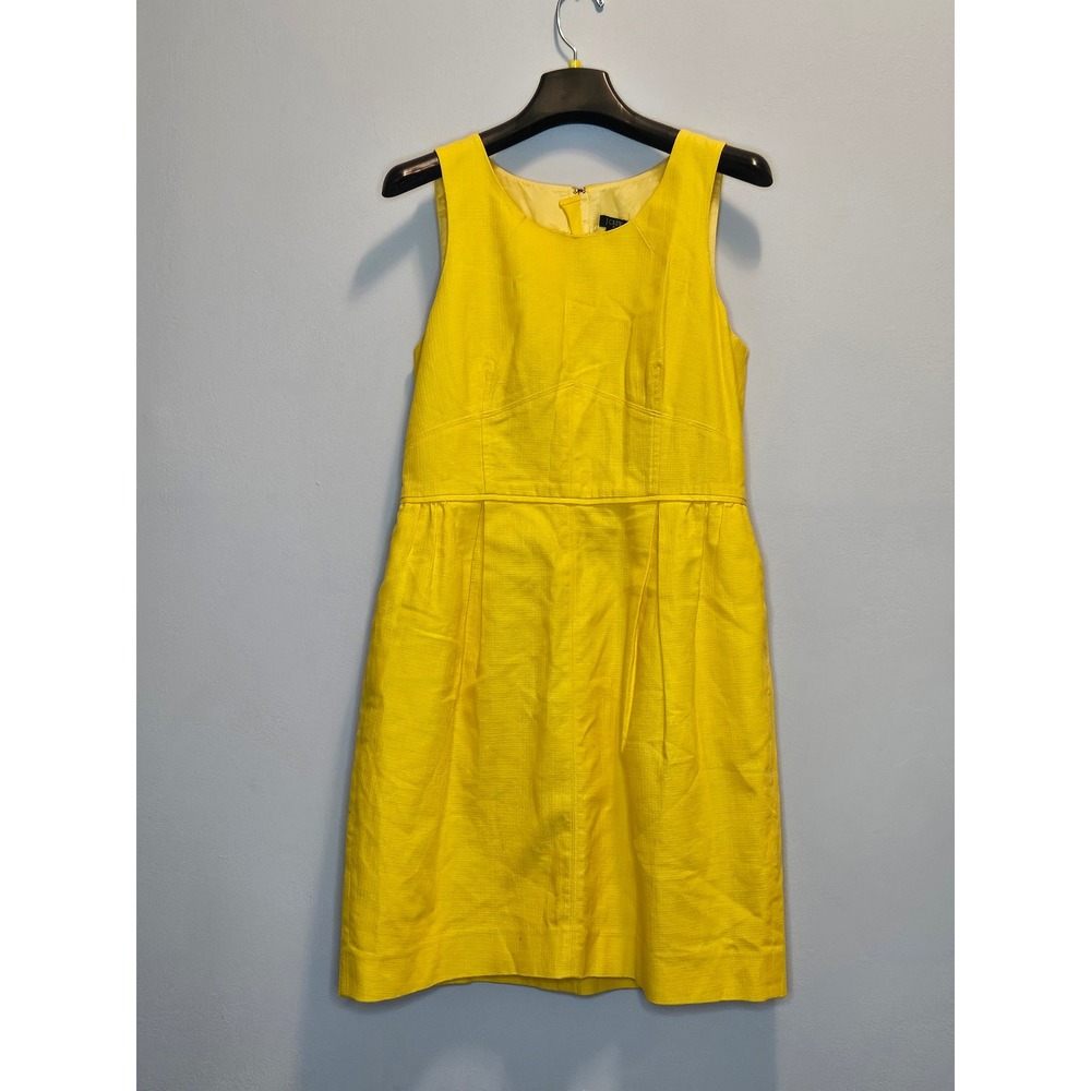 J.Crew Yellow Textured Sleeveless Sheath Dress Size 8 Pleated Skirt Back Zip